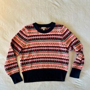 J Crew - women’s M - fair isle sweater navy/pink/hearts